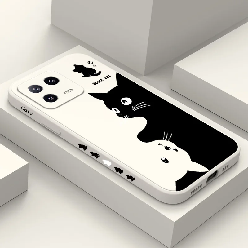 

Cute Black Cat Phone Case For Xiaomi Mi 14 13 13T 12 12X 12T 12S 11 11T 10 10T 9 9T Pro Lite Liquid Silicone Cover
