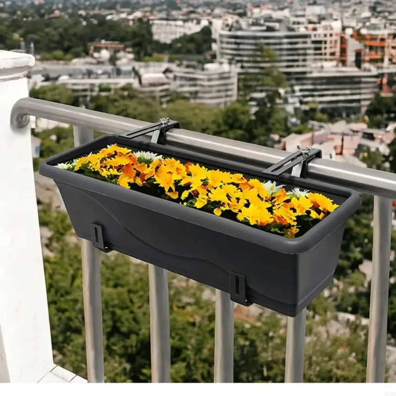Flower Box Holder Set Metal Railing Mount, 4 Pack Thumb Screw Fit for Balcony Railing, Fence Window Box Display and Home Garden