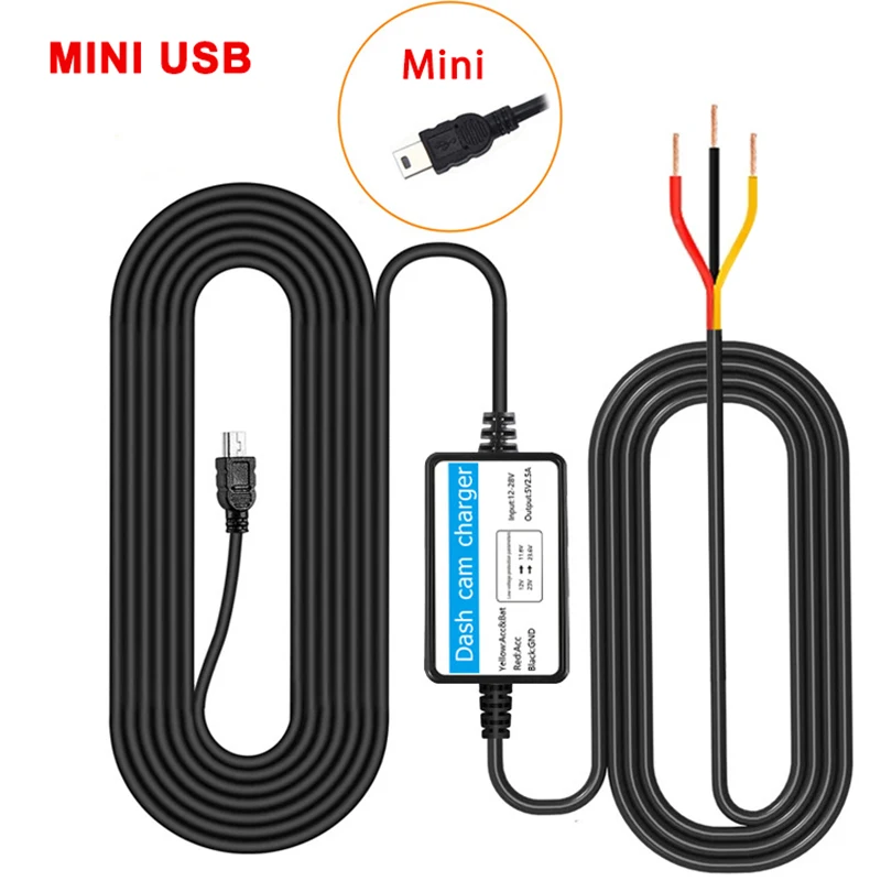 3,5 m 24H Parküberwachung Auto DVR Rekord Hardwire Kit für Low Vol Protection Mini/Micro/Typ-C Port 12V-24V in 5V2,5A Ladegerät