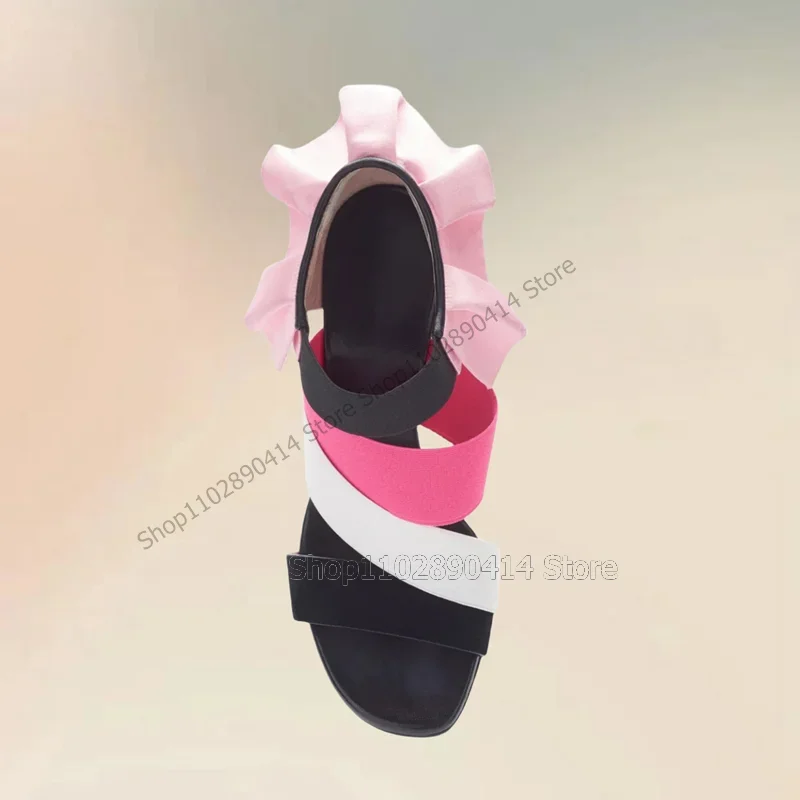 

Mixed Color Floral Ruffles Open Toe Sandals Ankle Cover Heel Women Shoes Thin High Heels Fashion Party 2026 Zapatos Para Mujere