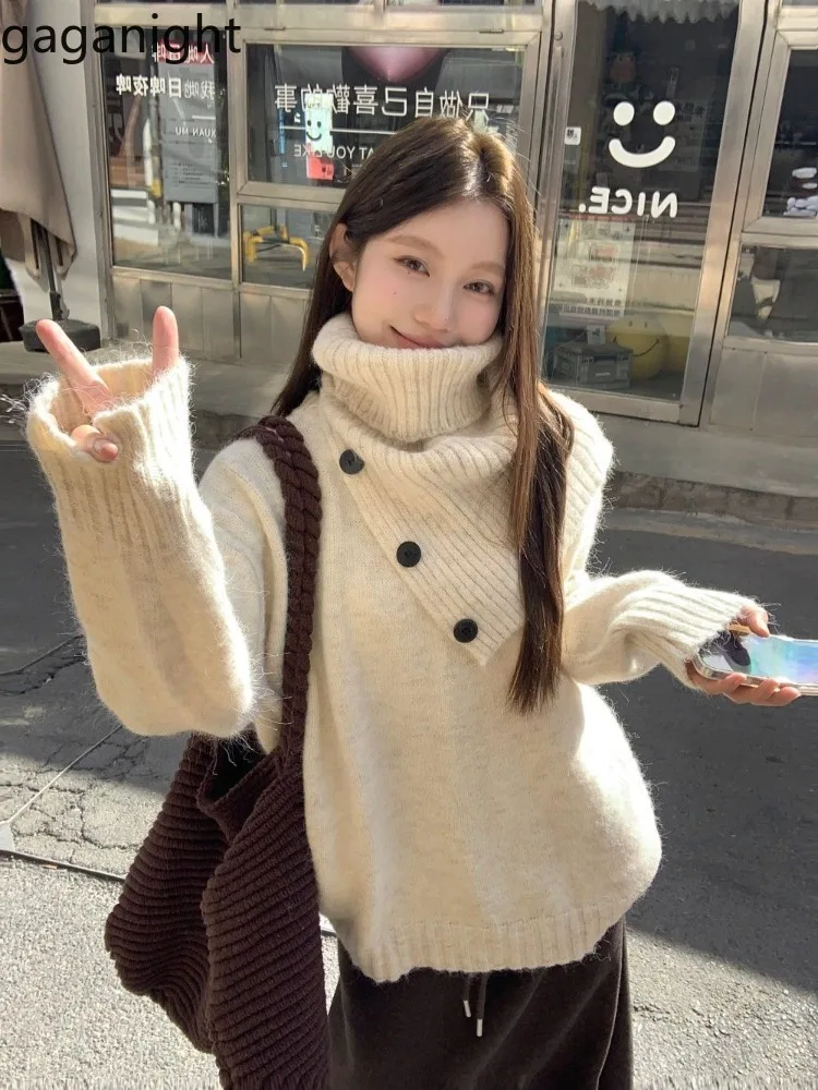 

Gaganight водолазка свитер женский осень-зима свободный модный однотонный винтажный элегантный пуловер женский повседневный вязаный джемпер