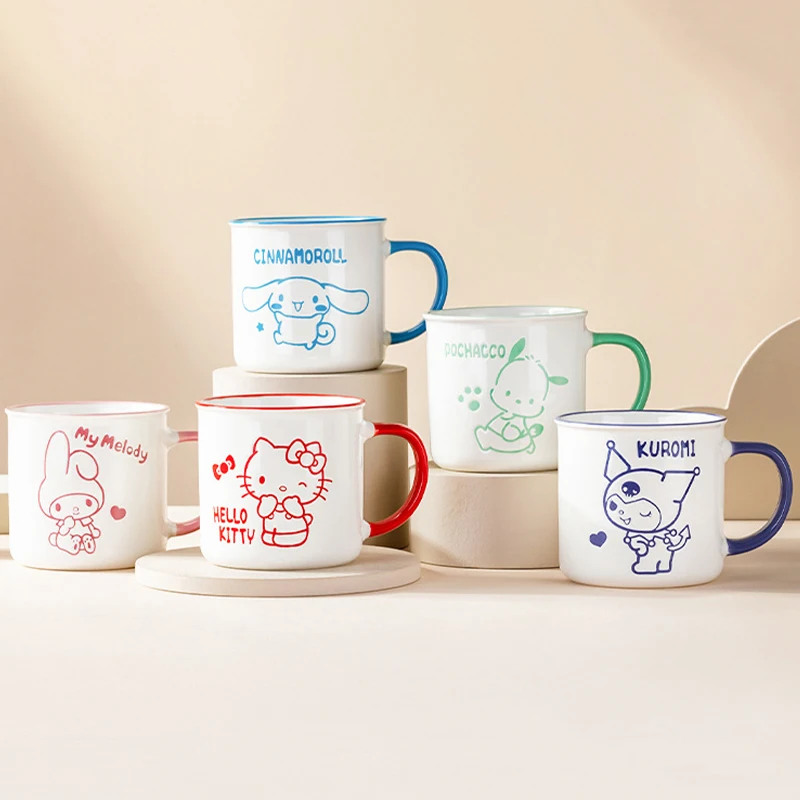 

Sanrio Kawaii Hello Kitty Girl Ceramic Mugs Kuromi Cinnamoroll Anime Cartoon Fashion Exquisite Home Office Drinking Water Cups