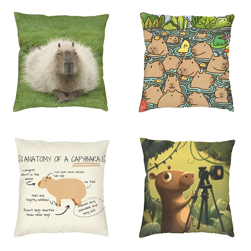 Capybara Try Eating Cushion Cover Nordic Pillow  for Car Sofa Printed