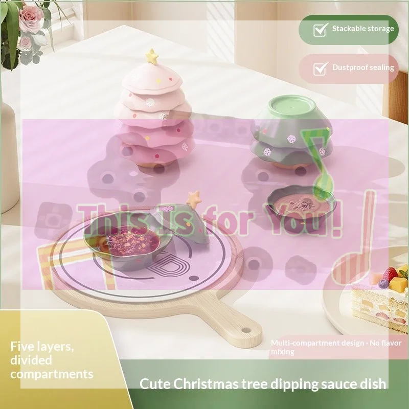 【MA】Juego de 1 plato para salsa con diseño de árbol de Navidad, utensilios domésticos de gran belleza, plato para salsa para hotpot, plato pequeño y bonito, salsa de soja