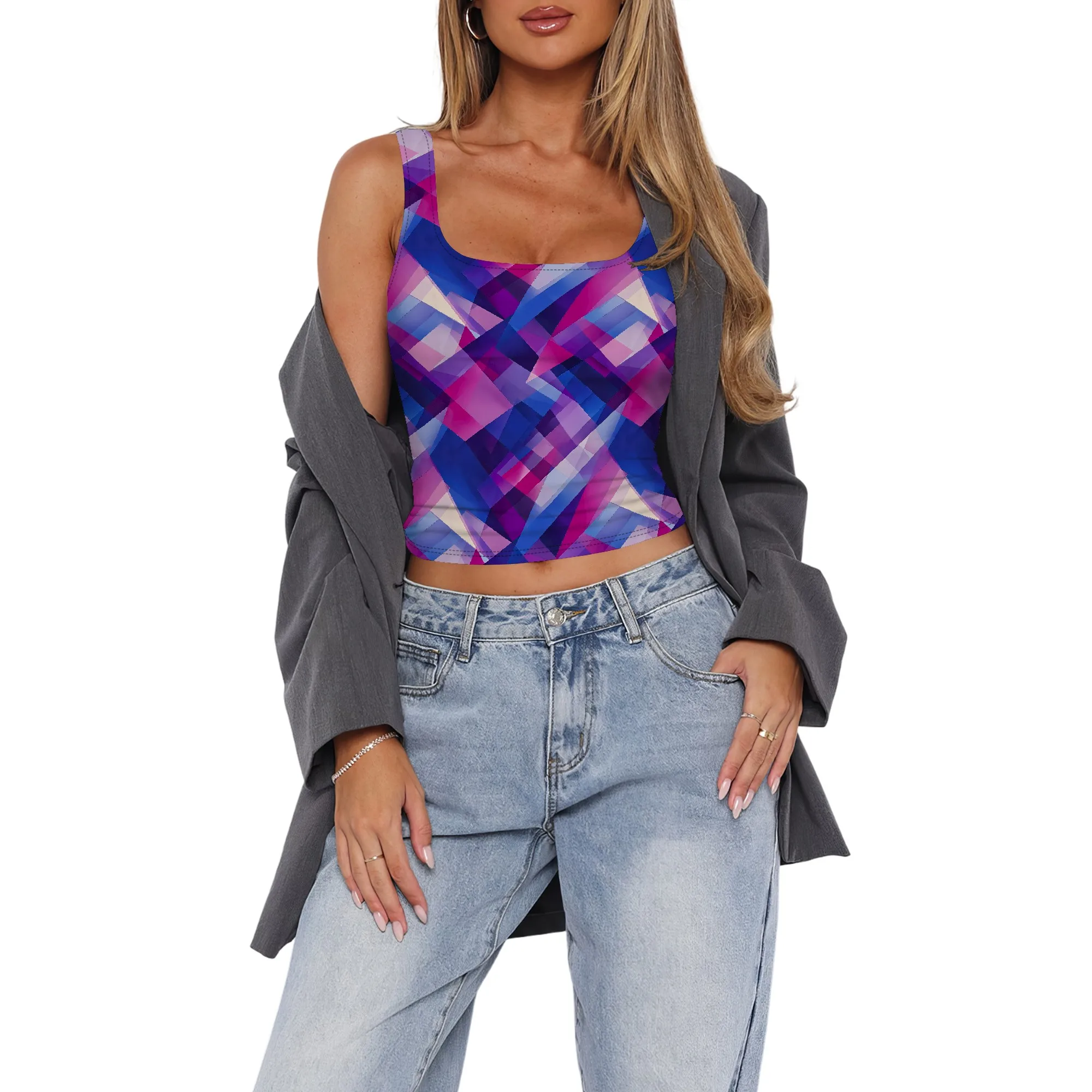 Tank Top Wanita Tanpa Lengan Atasan Cami Crop Tabung Kemeja Jalanan Punk Gotik Rave