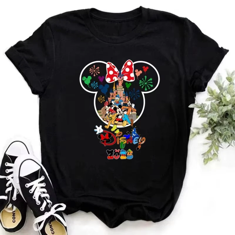 

Забавная футболка с принтом Микки и Минни Disney Trip 2024, одежда Y2k, летние футболки с короткими рукавами для женщин, футболка большого размера