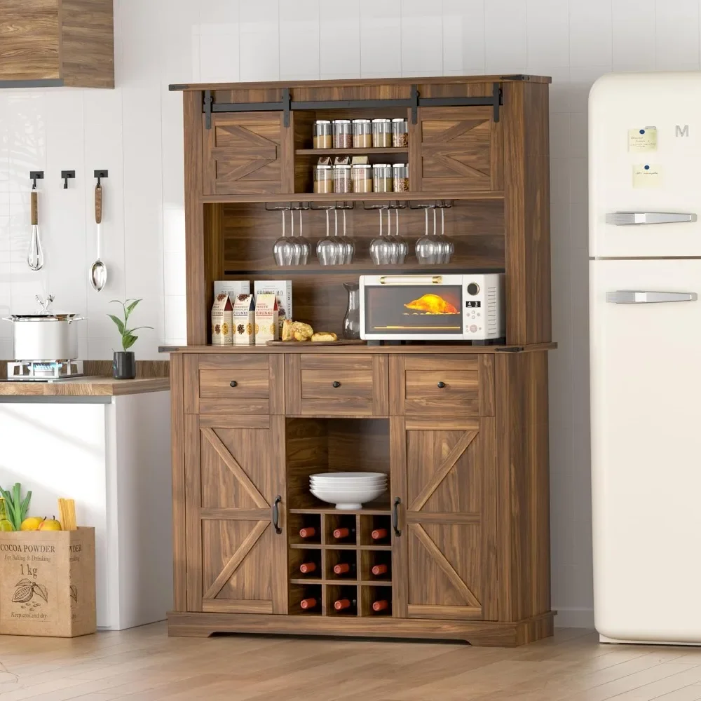 

Farmhouse Coffee Bar Cabinet,72" Hutch Cabinet with Storage, Buffet Sideboard with Adjustable Shelves