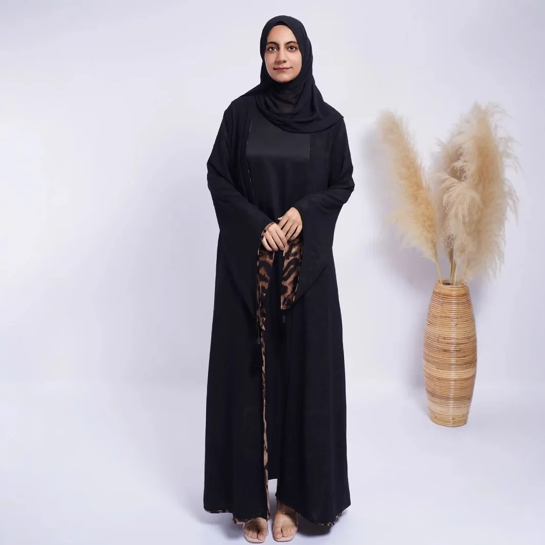 عبايات للنساء فساتين بطبعة الفهد شرابة قفطان رمضان المغرب دبي فساتين مزدوجة الجوانب عيد مسلم رداء جلابية طويل