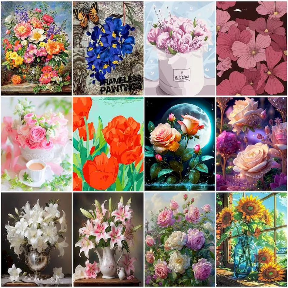 

RUOPOTY Paintings For Painting By Numbers Flowers Drawing On Canvas Digital oil paintings Set Decorative Paintings Paint Kit Diy
