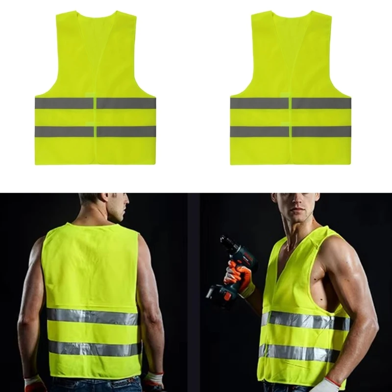 X7JF 2Pcs/4Pcs High Visibility Vest for Construction Surveyor Volunteer Crossing Guard Safety Vest Universal Mesh Vest Yellow