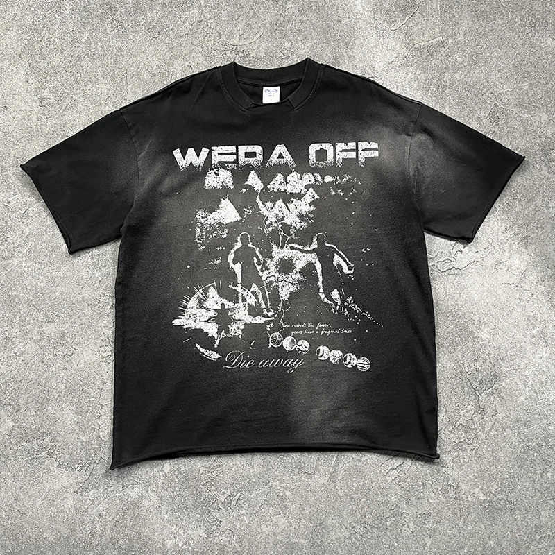 

Летняя футболка в американском ретро-стиле с принтом, в стиле панк, уличная мода, с эффектом потертости, круглый вырез, трендовая