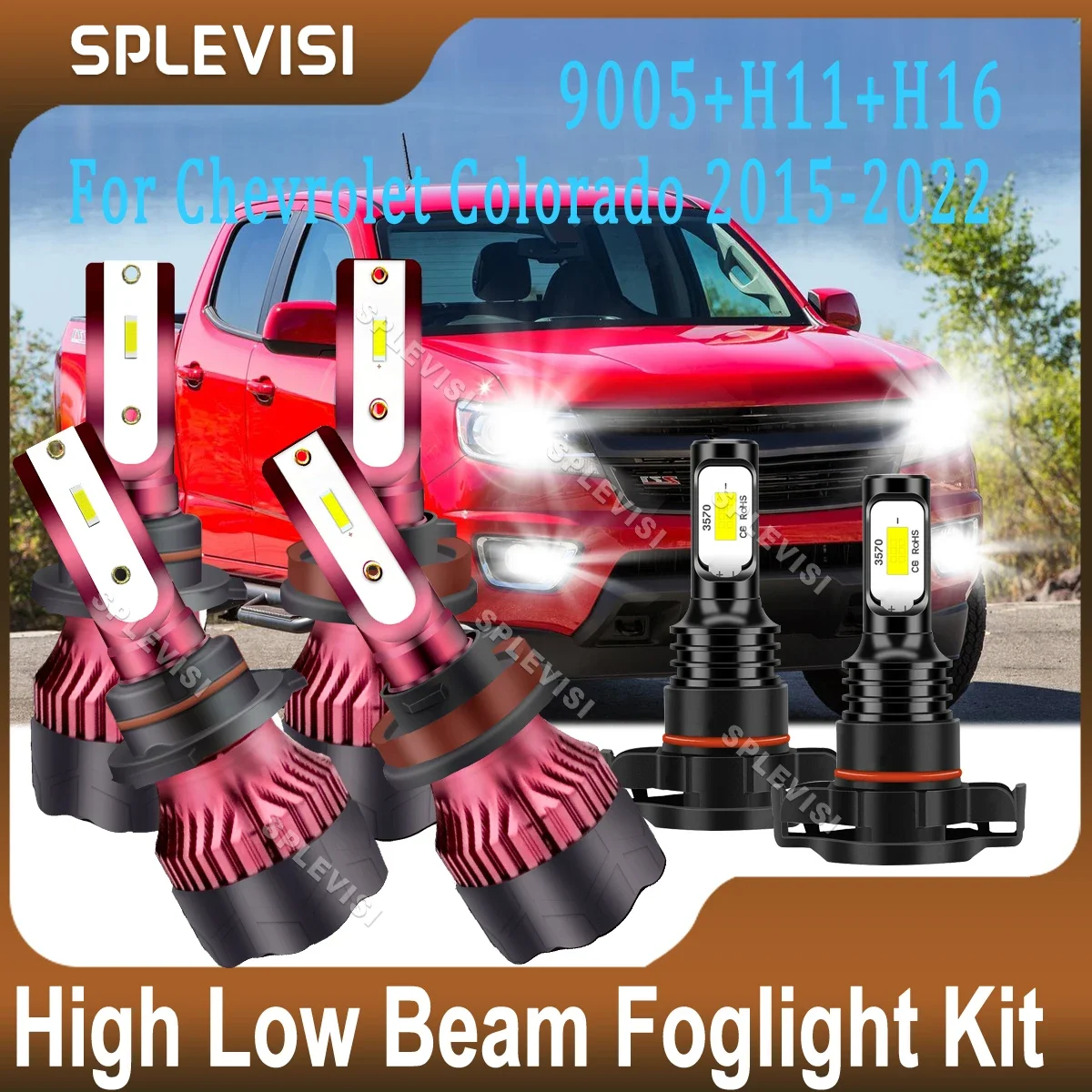 6x LED Headlight Kit For Chevrolet Colorado 2015 2016 2017 2018 2019 2020 2021 2022 Replace 9005 High H11 Low Beam H16 Foglight