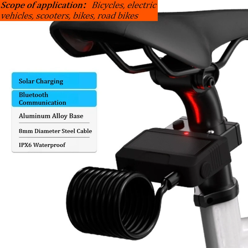 Solar‑Powered Anti‑Cut Bluetooth Bike Lock Anti‑Theft Alarm for Bicycle E‑bike Scooter