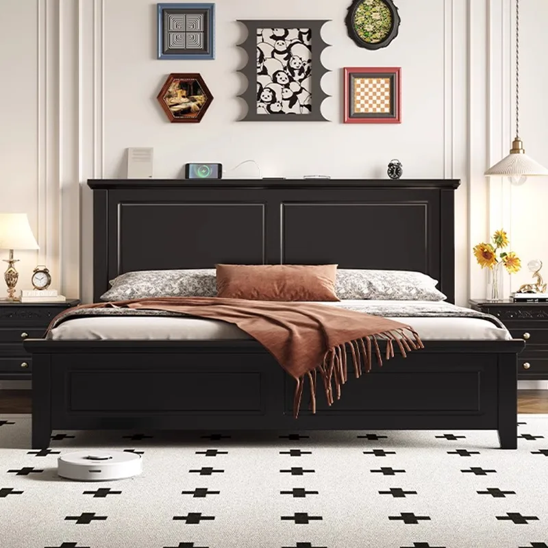 Medium-style solid wood bed, 1.8 meters double bed, master bedroom, air pressure high box storage bed, small apartment