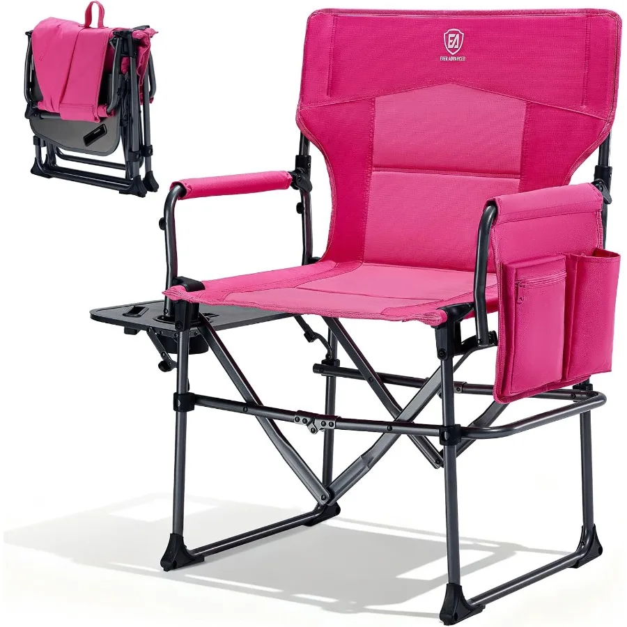 كرسي مدير التخييم مع طاولة جانبية قابلة للطي مع كرسي حديقة عالي التحمل بحجم صغير مع جيب لحديقة التخييم