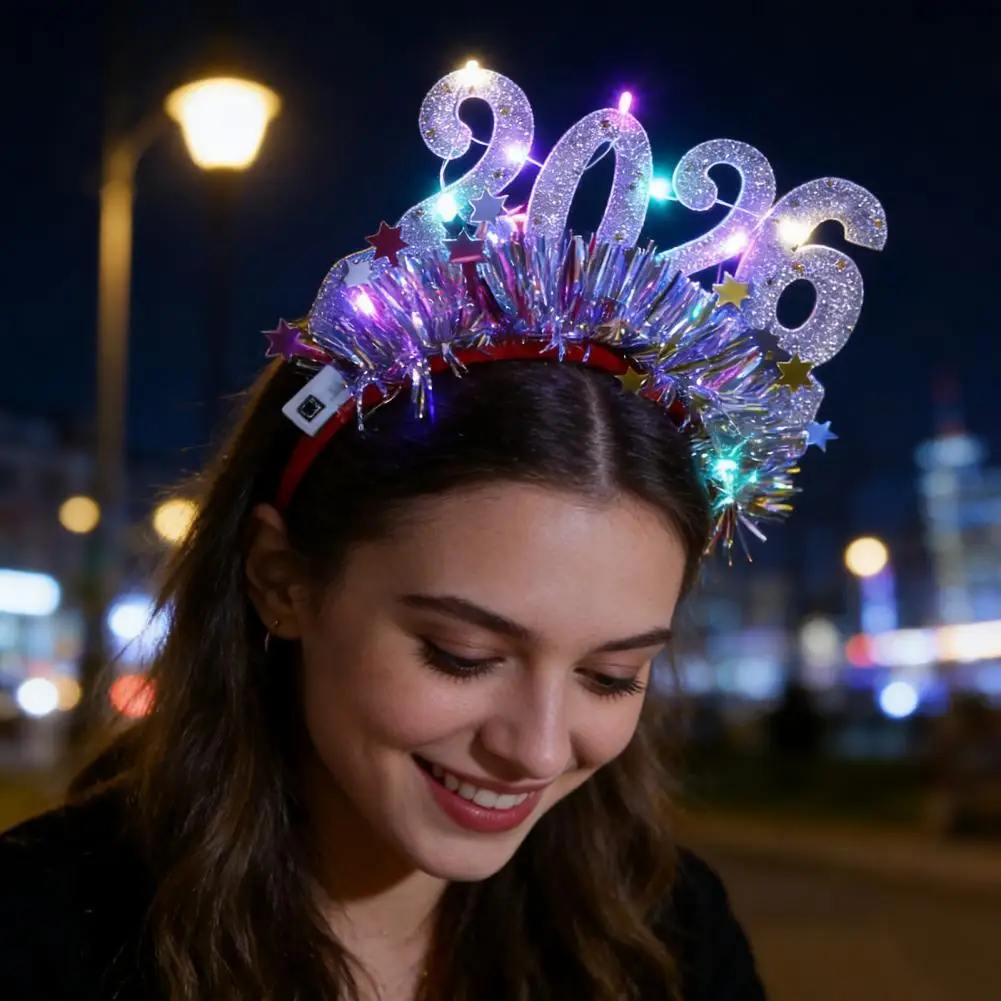 Hair Hoop 2026 Shiny Sequin Headband Elastic Festive Hairband With Plush Ribbons Colorful New Year Party Accessory Волосы Круг