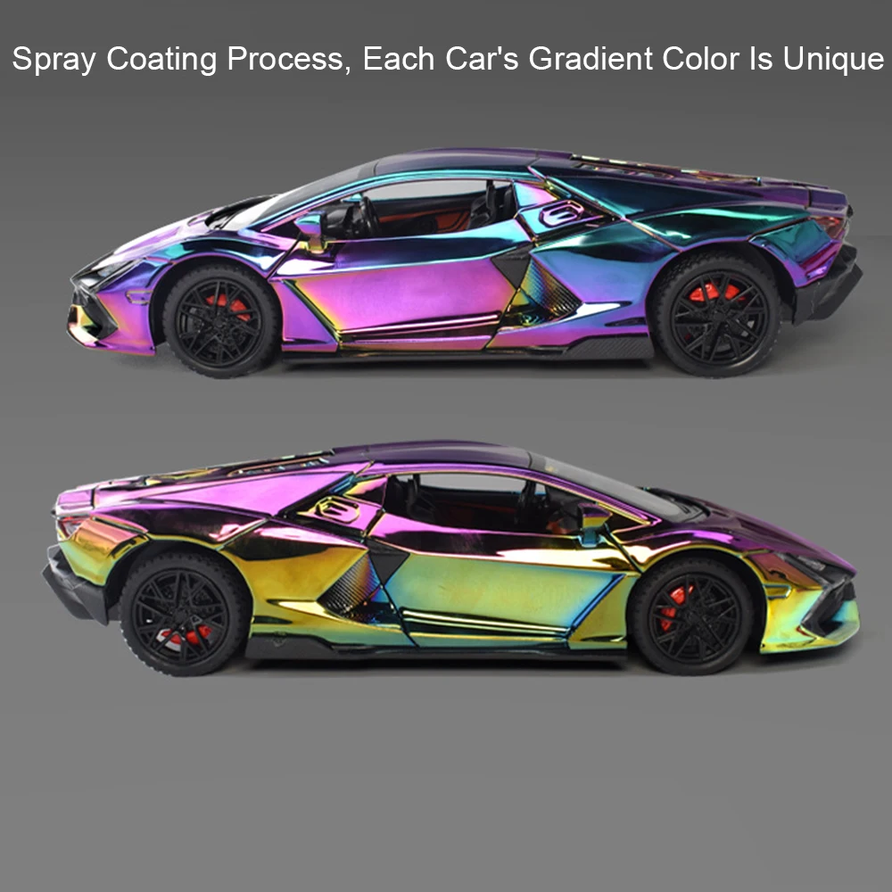 1:24 Revuelto 럭셔리카 로고 장난감 모델 합금 다이캐스트 베네노 슈퍼카, 사운드 라이트 풀 백 도어 오픈 모델, 어린이 선물