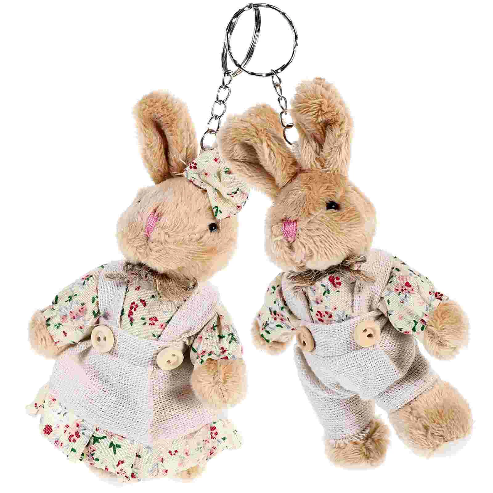 2 Pcs Key Chain Couple Rabbit Keychain Child Slit Drain Metal Saucer Backpack Keychains