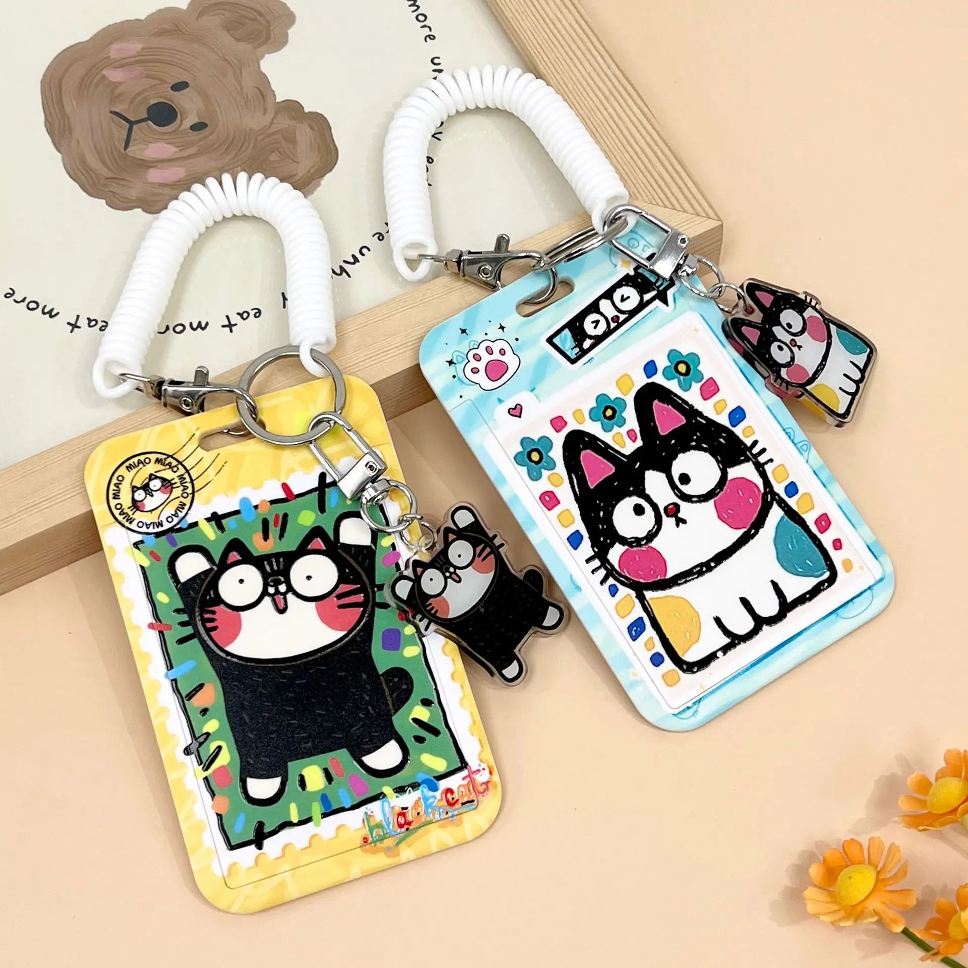 Fashion Sliding Card Cover Student Anti-Lost Badge Holder Campus Card Bag Retractable Buckle Hanging Card Case