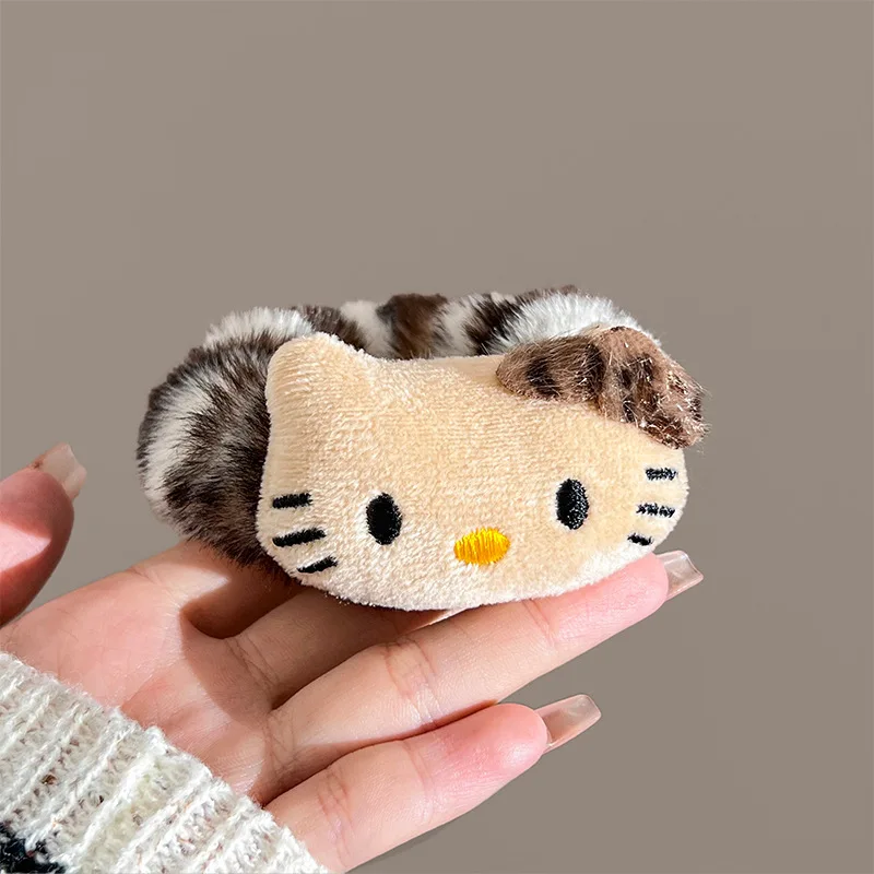 

Sanrio Hello Kitty Leopard Print Kitten Hair Loop Cute Plush Hair Rope hairpin High Elasticity Hair Accessories Birthday Gift