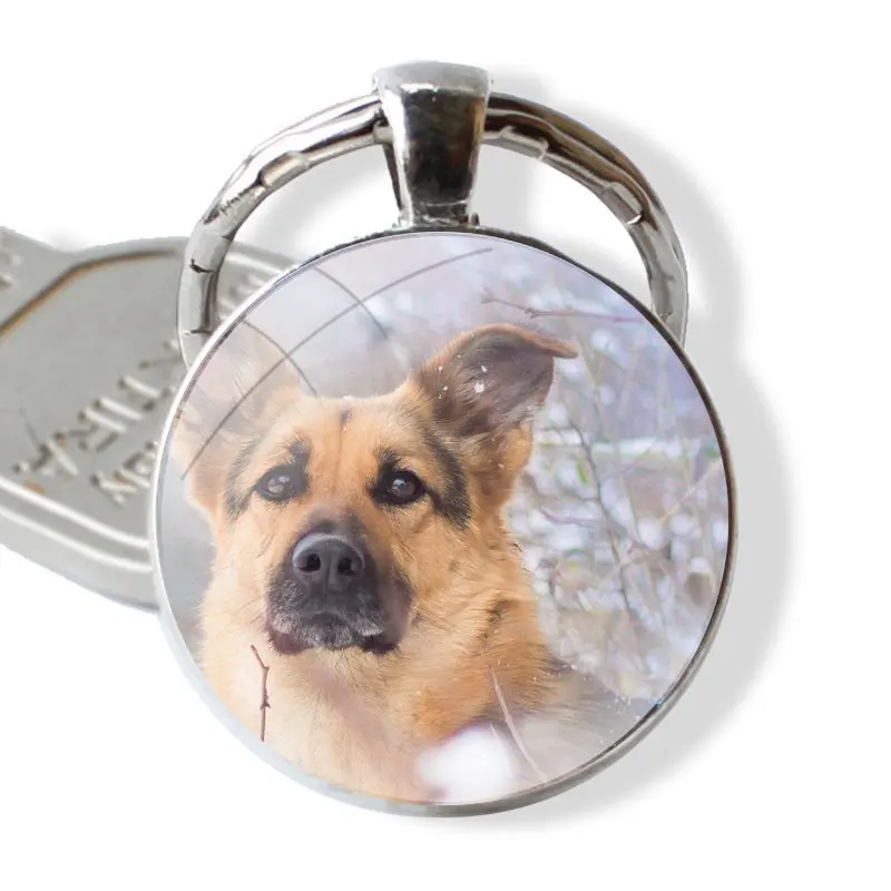 Keychain Handmade Glass Cabochon Key Ring Holder Pendant Key Chains German Shepherd Dog