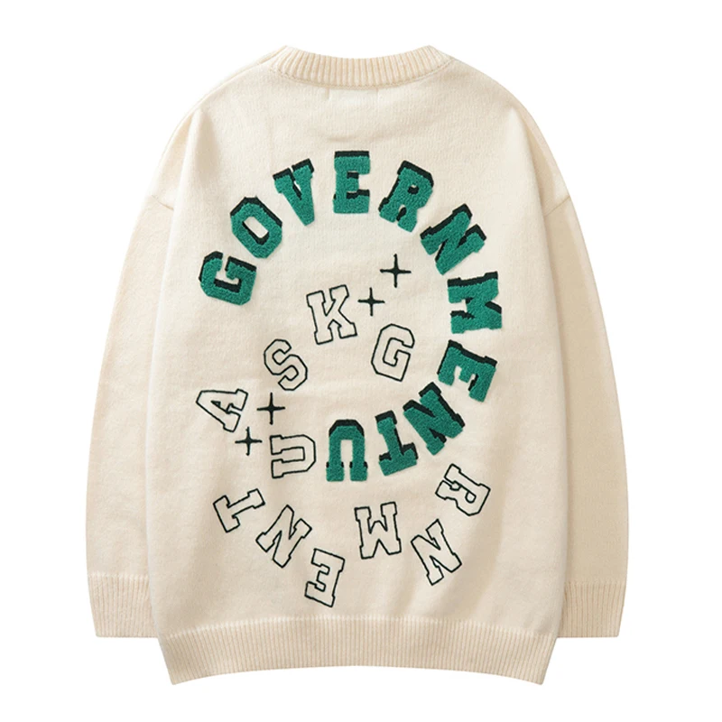 Oversized Sweater Men Women Harajuku Letter Flocking Retro Vintage Knitted Sweater Unisex Cotton Pullover 2022 Autumn Winter New