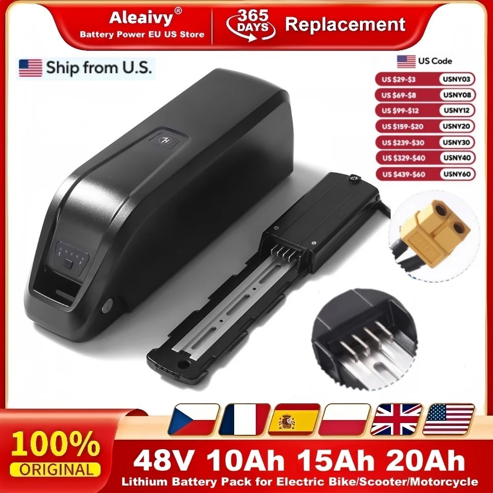 하이롱 48V 배터리 10Ah 15Ah 20Ah 리튬이온 전기자전거 배터리 팩 바팡 통셩 1000W 500W 350W 250W 모터 전기자전거 키트용