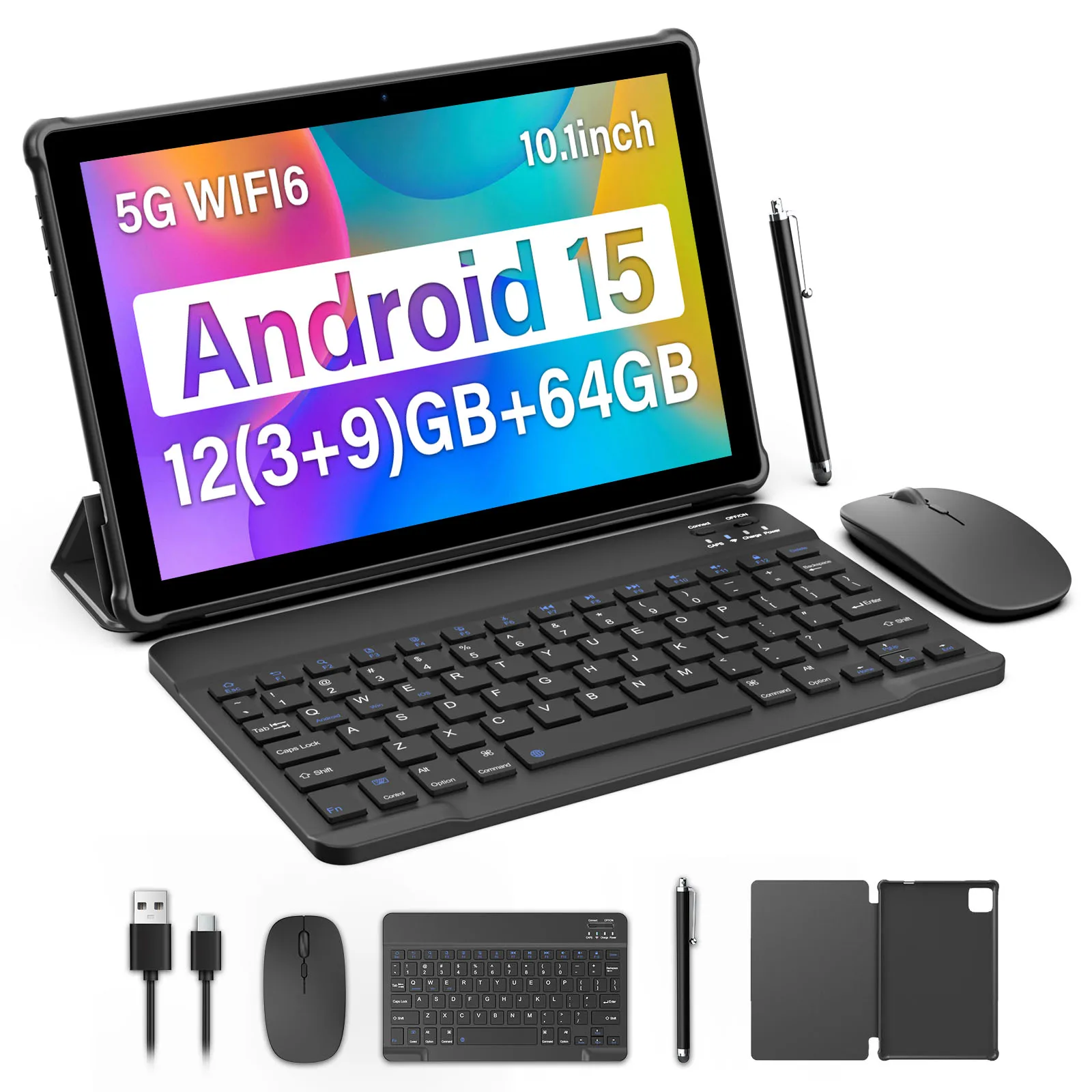 

Новый 10-дюймовый планшет BAKEN Android 15, 64 ГБ, клавиатура, кожаный чехол, стилус, мышь, Wi-Fi, GPS, Bluetooth