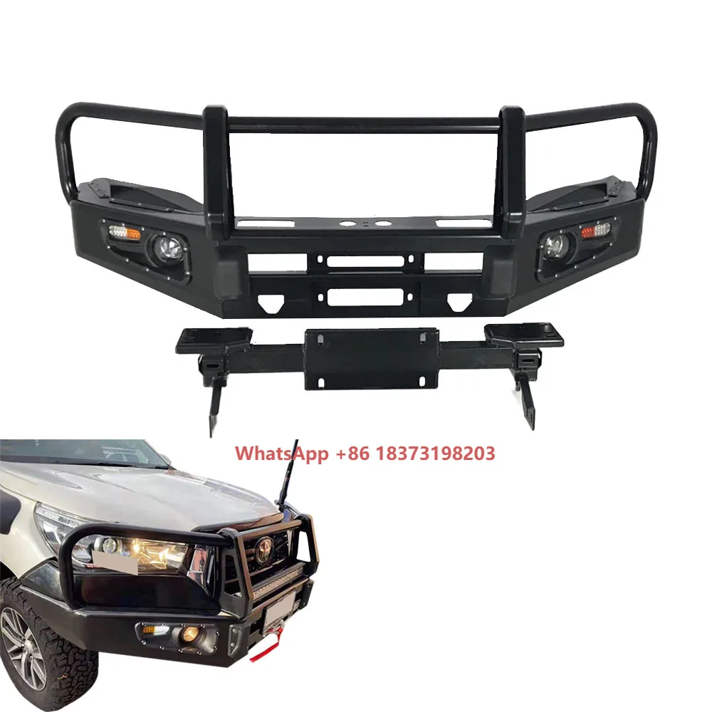

Spot Goods 4x4 Accessories Front Bumper with LED Light and Winch Mounting Tray Plate and D-ring Fit for Hilux
