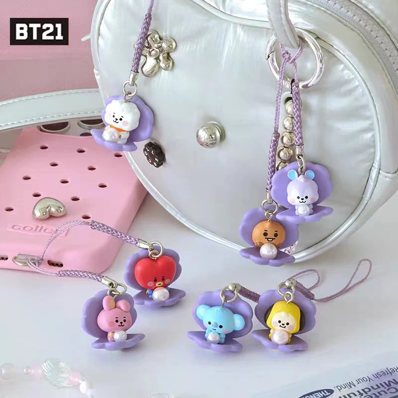 

Linefriends Bt21 Baby Pearl Doll Figure Pendant Creative Shell Keychain Mobile Phone Hanging Chain Decoration Gift Toys