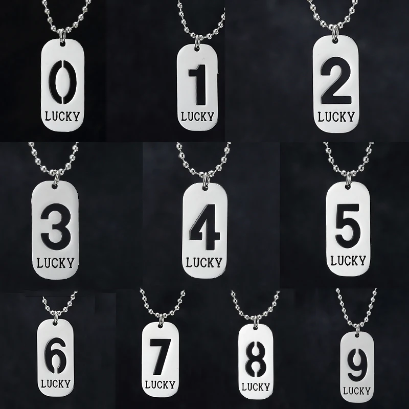 ZRM Jewelry Stainless Steel Angel Number Necklace 0 1 2 3 4 5 6 7 8 9 Rectangle For Women Men Hollow Lucky Number Chain Necklace