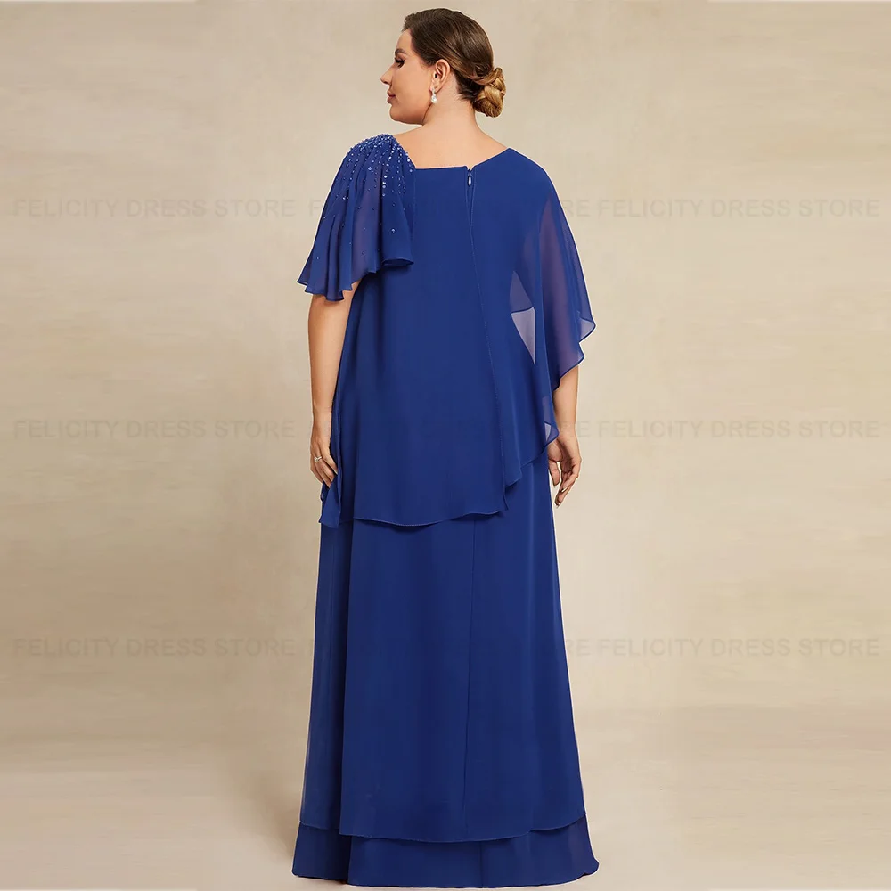 Plus Size Mother of the Bride Dresses 2023 A-line Floor-Length Chiffon Wedding Party Dress Beading Sequins Robes Invitée Mariage