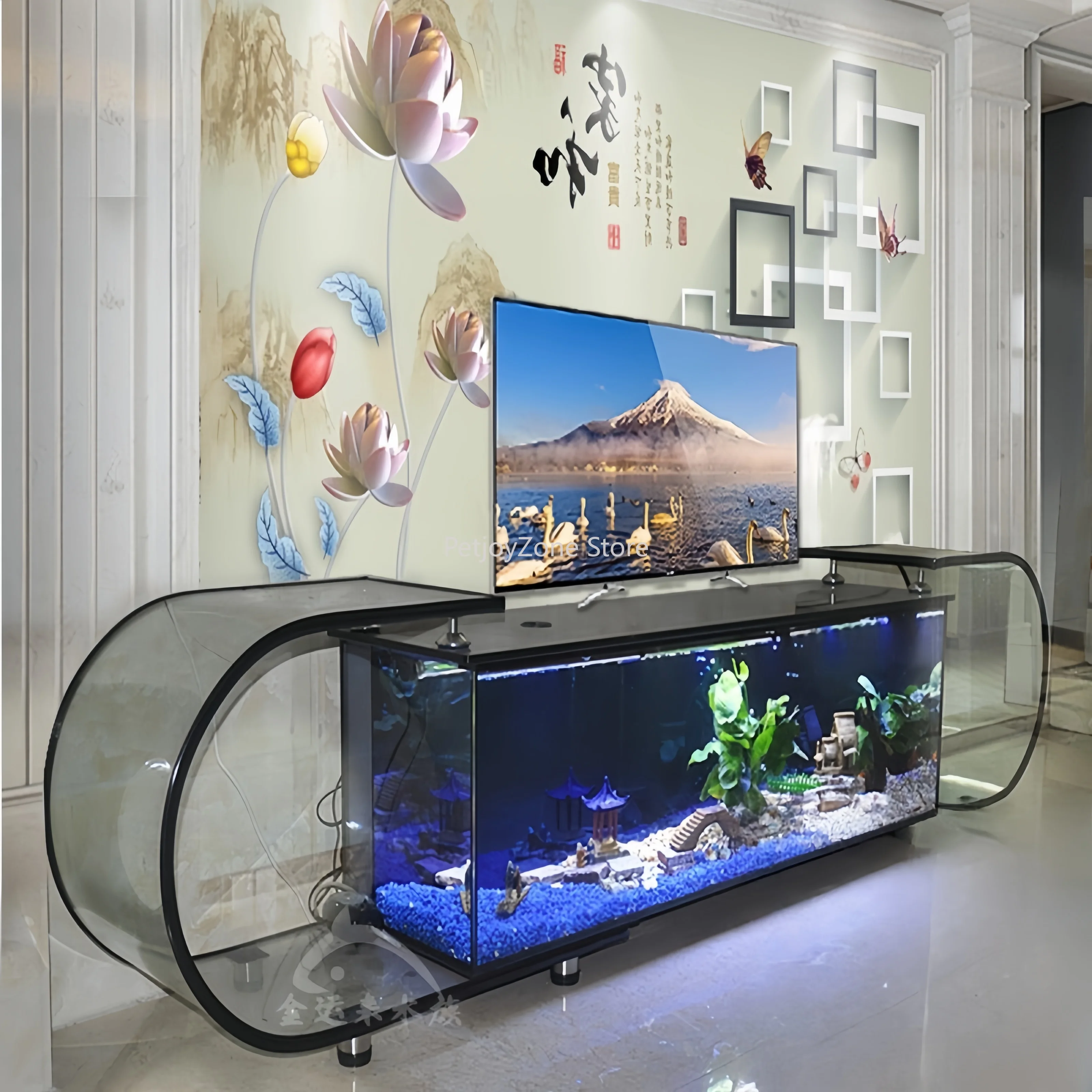 Luxury Acrylic Aquarium TV Bench Large Glass Fish Tank For Living Room For Household TV Table Aquarium Fish Tank