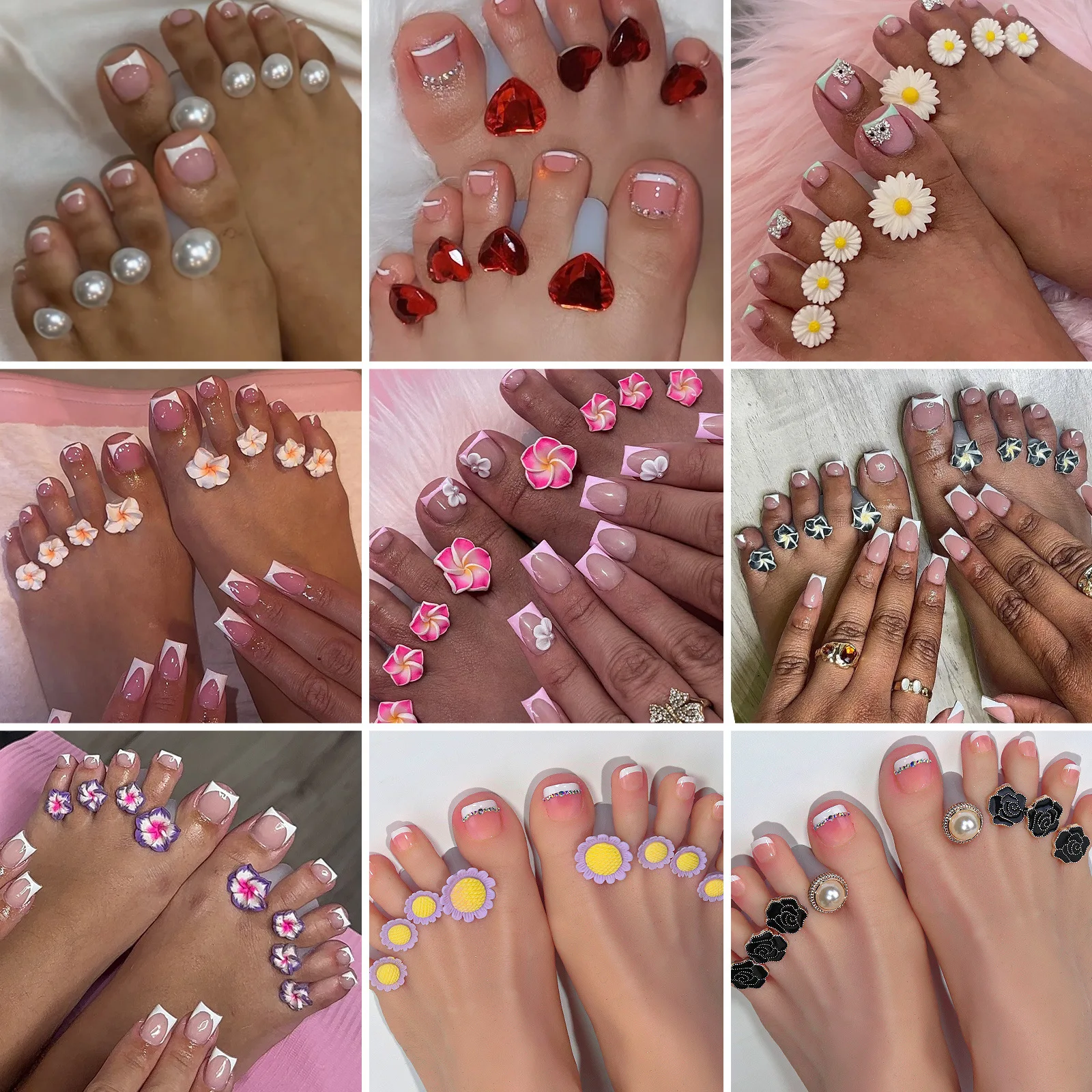 8pcs/Bag Soft Silicone Flower Design Perals Toe Separator, Set of Toe Spacers for Feet Apply Nail Polish and Repair Nails