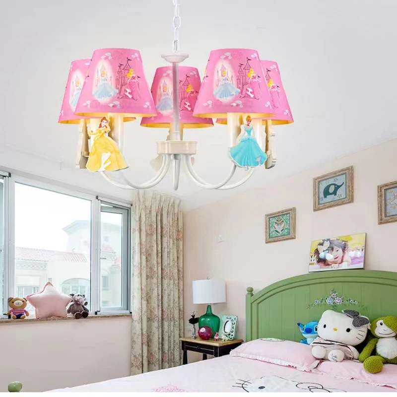 Kids Lamps 5 Lights Princess Theme Pink Chandelier Children Light Bedroom LED Light for Children\'s Room Free Ship