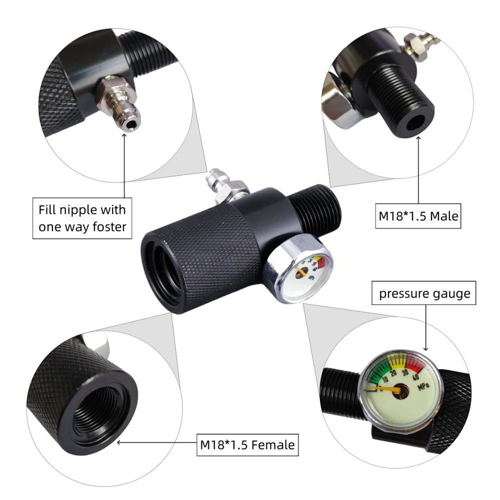 M18x1.5 Thread Pressure Tester Air Cylinder Adapter Extended Valve Adaptor For Hpa/Scuba Tank