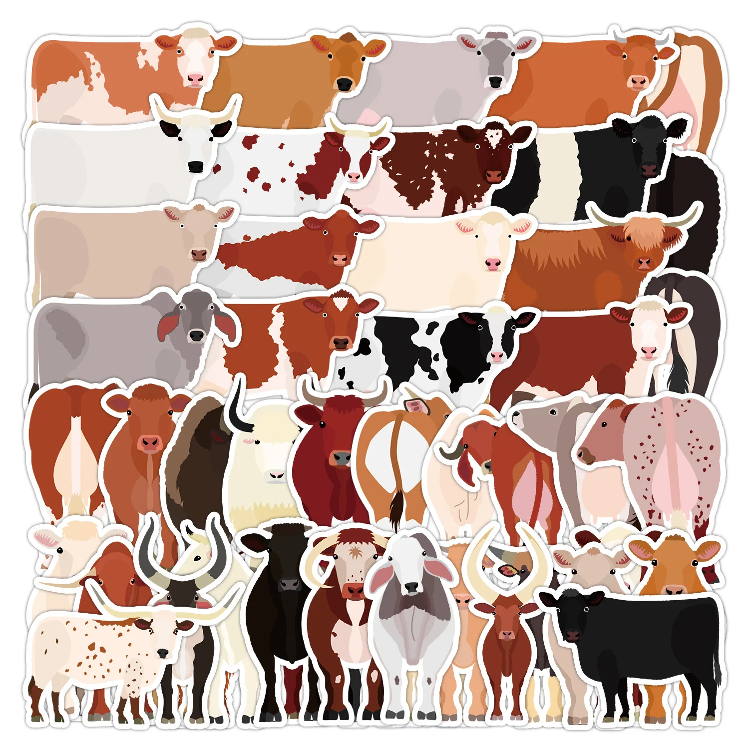 50 PCS Milk Cow Stickers, Refrigerator, Helmet Wall Water Bottle Decoration Stickers, Notebook Laptop Waterproof Stickers