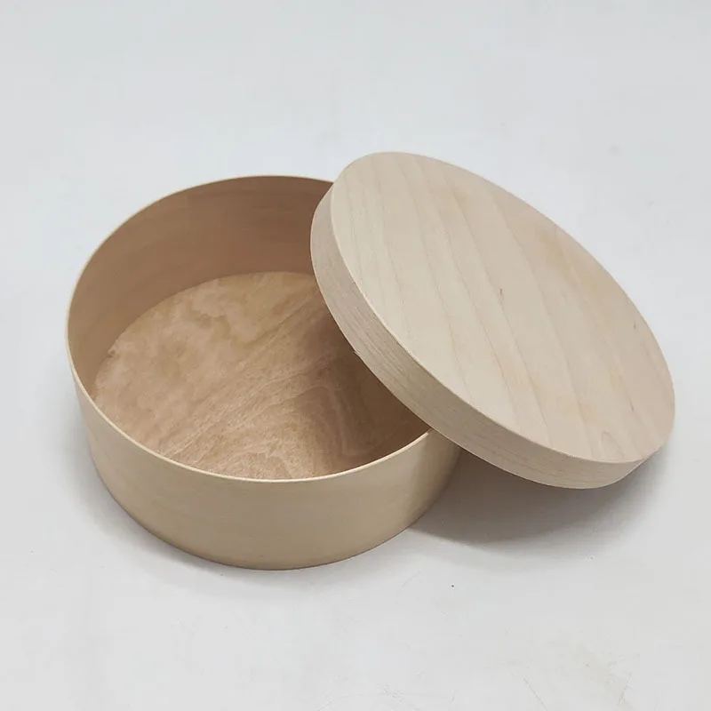 Birch Wooden Round Salad Bakery Food Container Cake Veneer Packaging Box Wood Cheese Cake pine wood box