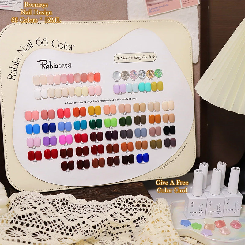 66PCS Rormays Dopamine Transparent Rainbow Gel Polish Smooth Even Finish Long Lasting UV/LED Cured Nail Art For Salon Home Use