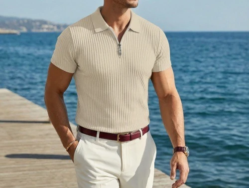 2026 Summer New Men's Knitted Polo Shirt Slim Fit and Slimming Half Zipper Short Sleeved T-shirt