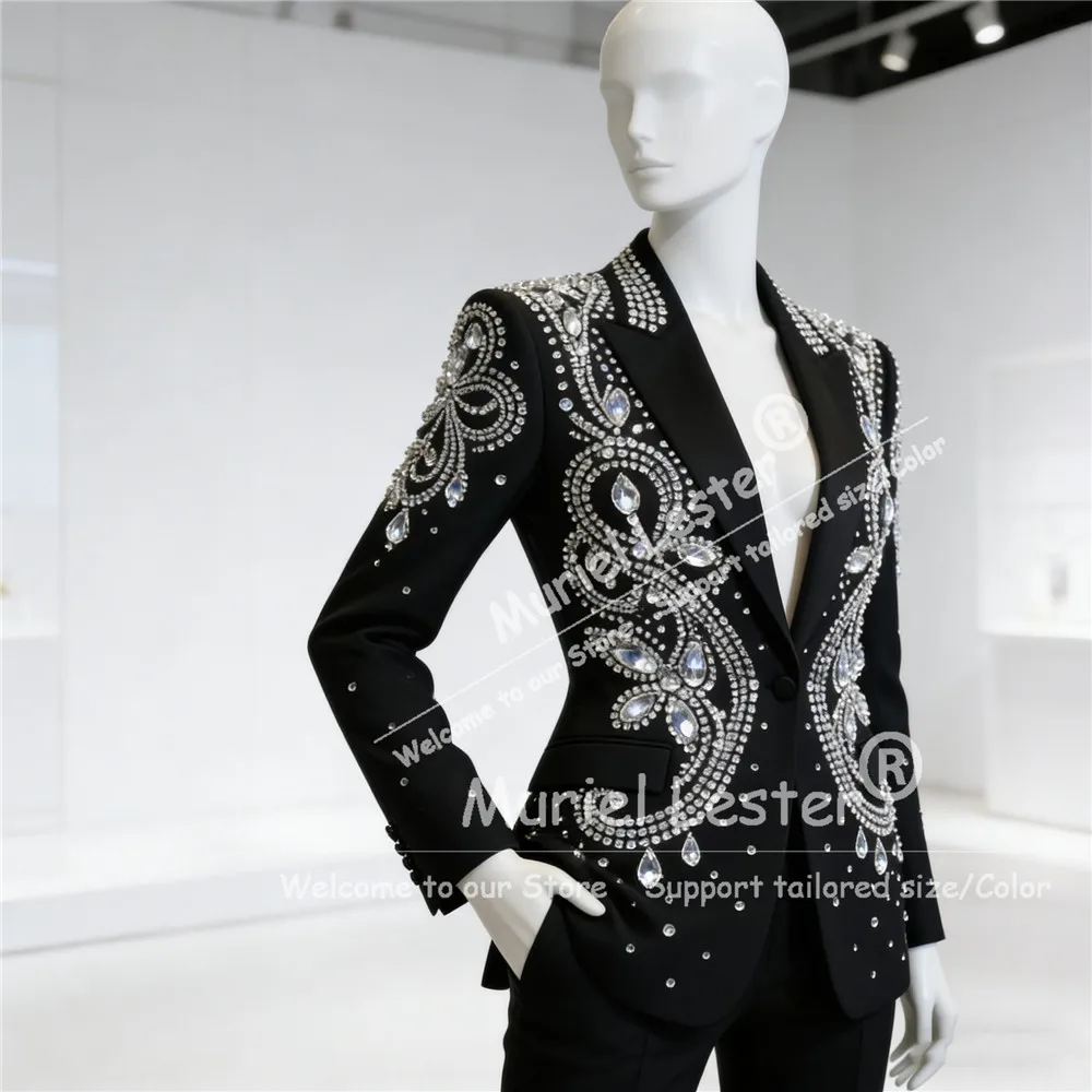 Exclusive Beaded Stones Women Suits Attire Wedding 2 Piece Sets Single Breasted Prom Blazers Customized Ladies Business Tuxedos