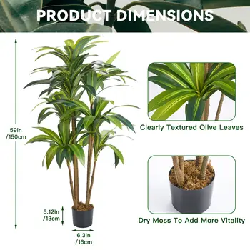 模擬植物 4.9英尺/6.8英尺 模擬室內植物 常綠龍血樹 模擬絲蘭棕櫚樹盆栽 逼真樹木 10 最佳銷售 室內植物 - №1