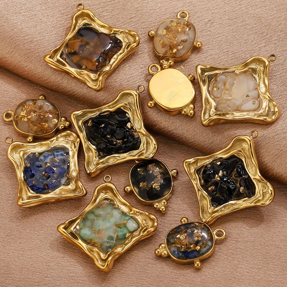 2 Stück Edelstahl Vintage Emaille-Anhänger, vergoldeter Harz-Verbinder-Charm für DIY Ohrring- und Halsketten-Schmuckherstellungszubehör – Detail 5