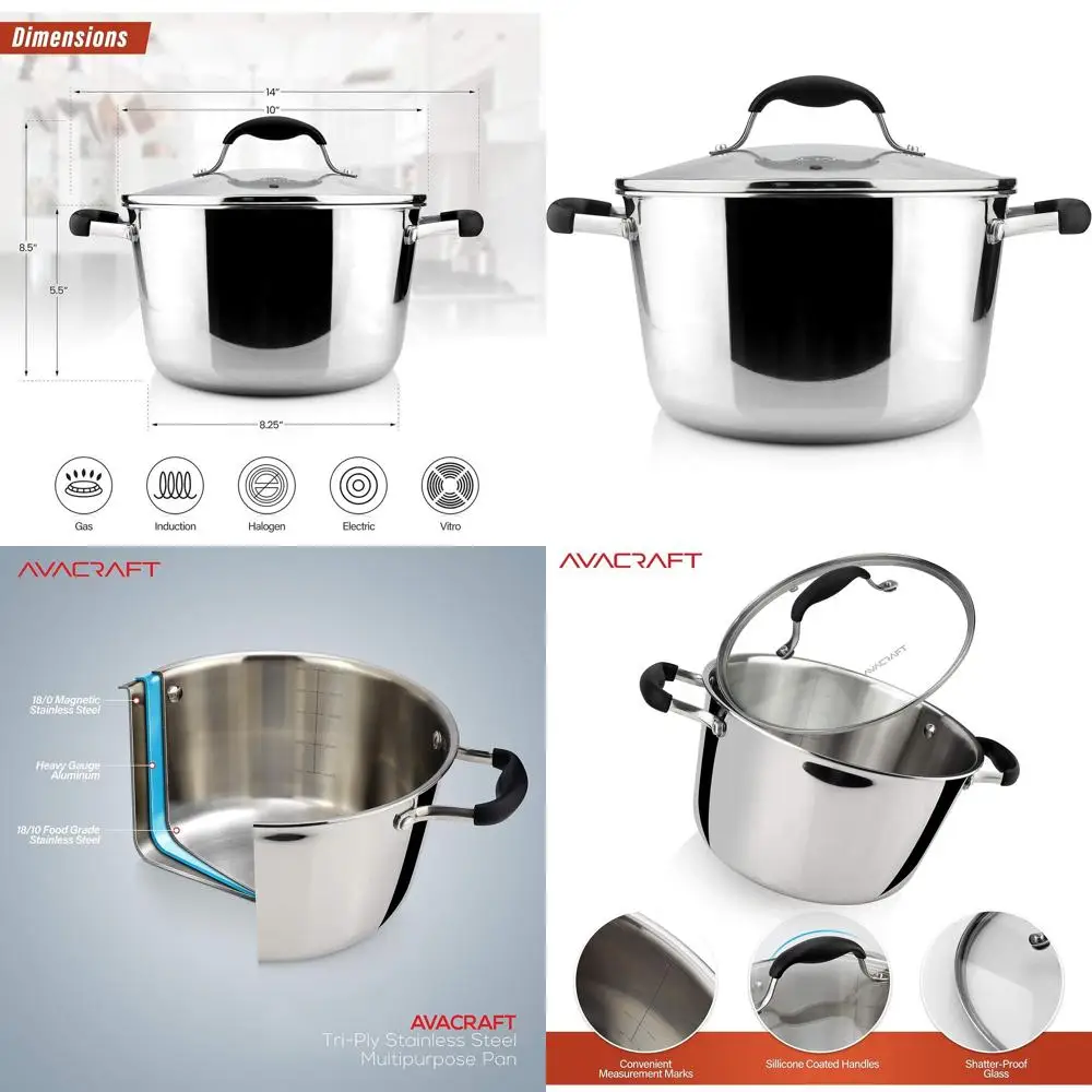 

5-Quart Multipurpose Induction-Ready Tri-Ply Stainless Steel Dutch Oven with Chef's Pan and Glass Lid