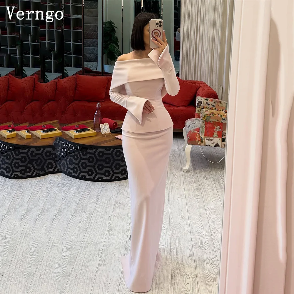 

Verngo Blush Pink Crepe Evening Dress Off The Shoulder Mermaid Prom Gowns Women Elegant Saudi Arabia Formal Dress Customized