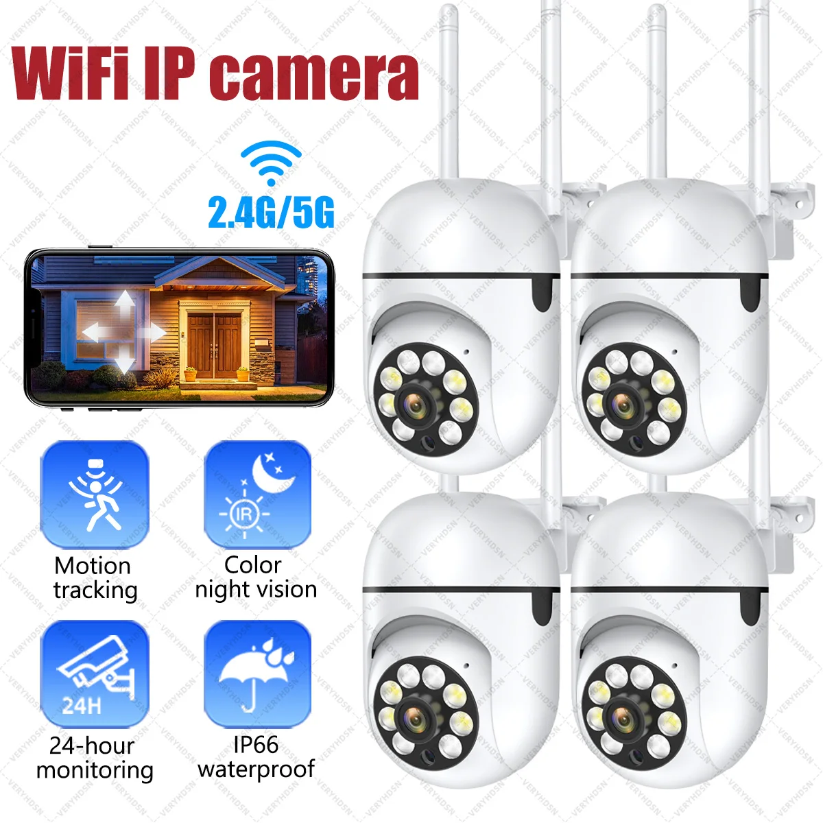 

5MP Camera Wifi Video Surveillance IP Outdoor Security Protection Monitor 4X Figital Zoom Ai Detection Tracking Alarm Waterproof