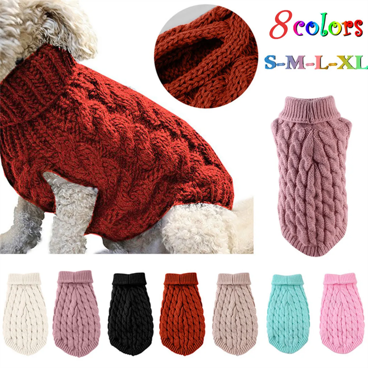 Winter Pet Clothes Dog Sweater for Small Dogs Cat Clothes Warm Pet Turtleneck Chihuahua Woolly Vest Yorkie Teddy Dog Coat Jacket