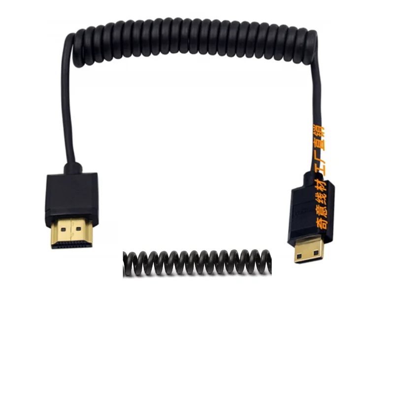Mini HDMI to HDMI 90 Degree Cable 1 FT-4 FT, Ultra-Thin Down Angled HDMI Male to Mini HDMI Male Coiled Cable Support 4K Ultra HD