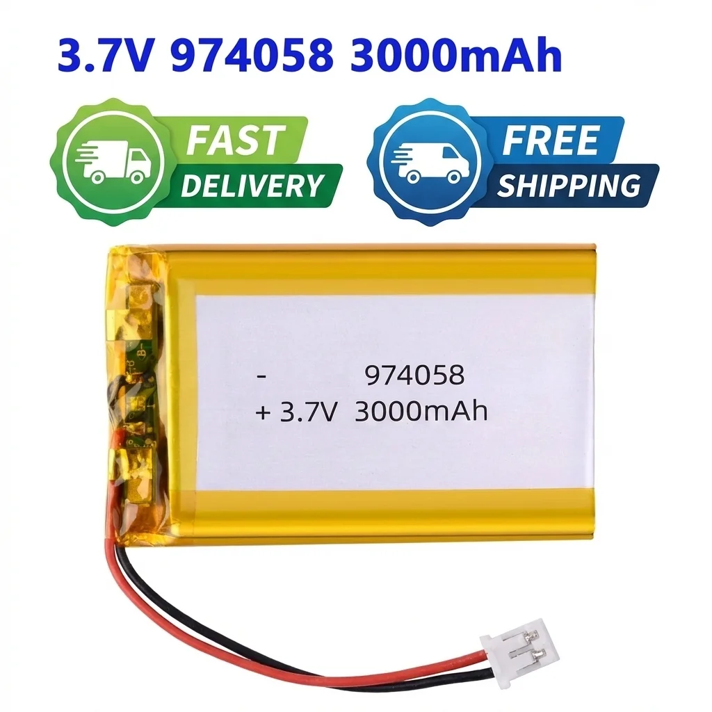 

3000mAh 974058 Lithium Polymer Battery - Universal for Multiple Devices with 4-Layer Safety Protection, Plug-and-Play
