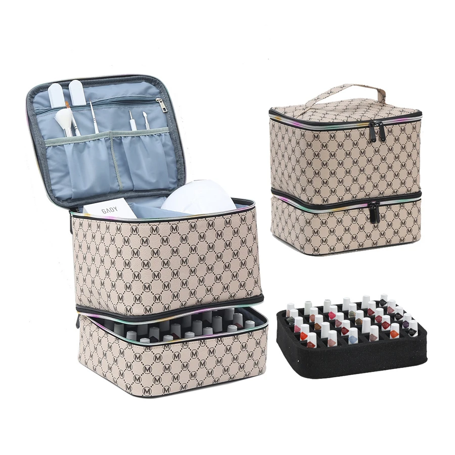 Nail Polish Storage Bag Manicure Protective Tool Bouble-layer Elevated Design Makeup Bag Large Capacity Portability Cosmetic Box